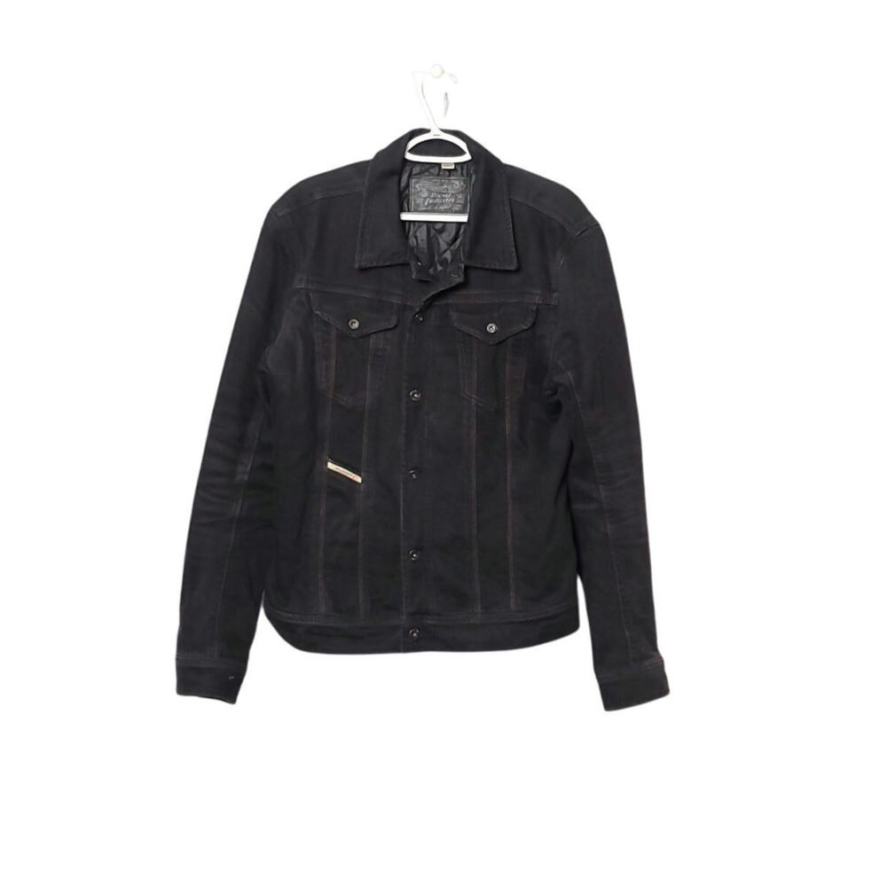 DIESEL Men's Moto Jacket Black Twill Cargo Biker Jacket Sz L